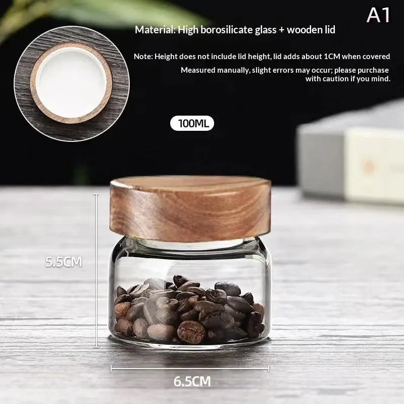 Coffee Beans Sealed Tank Transparent Glass Container Wood
