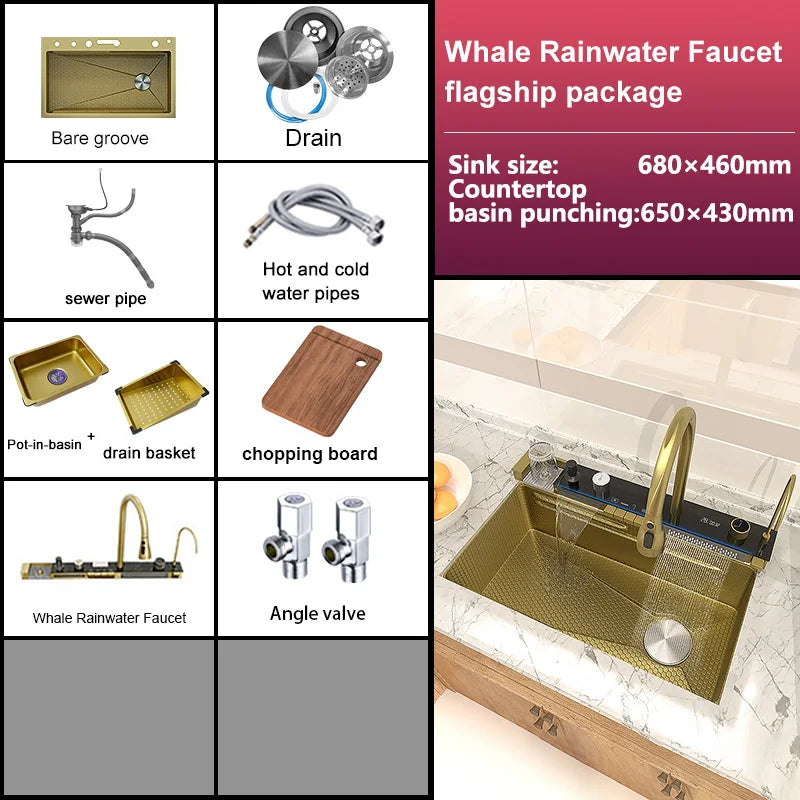 Extra Large Stainless Steel Waterfall Sink Embossed Solt