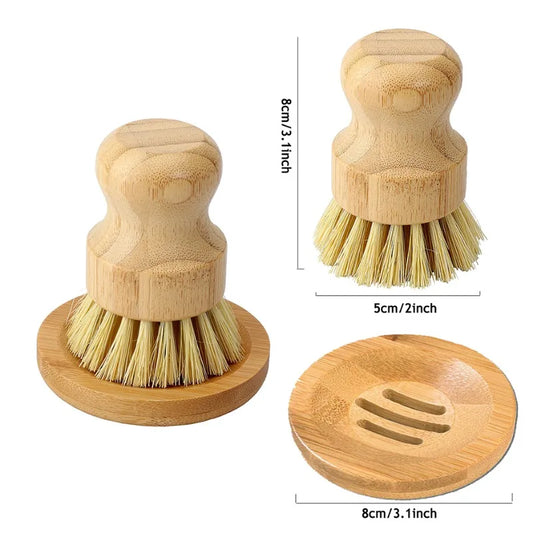 1pc/2pcs Bamboo Dish Scrub Brush Soap Dish Wooden