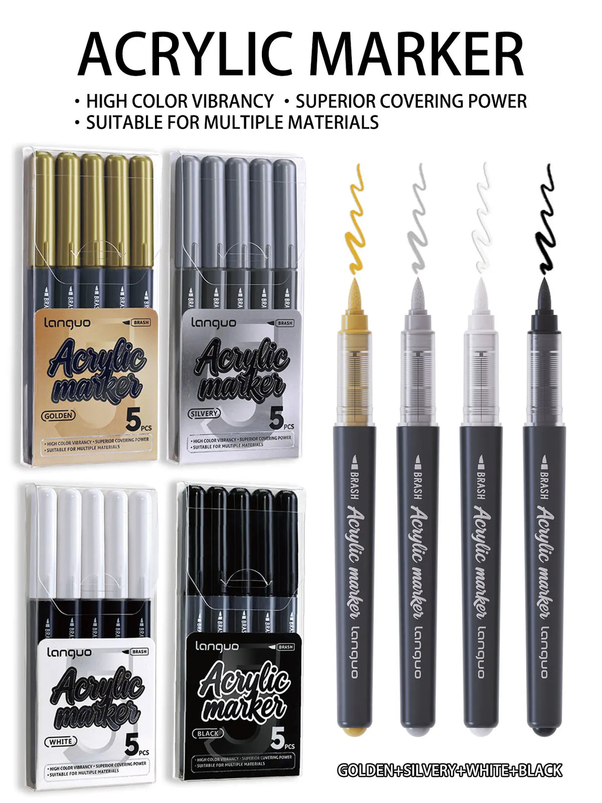 Languo 9pcs/Box Soft Brush Acrylic Marker Pen Diy