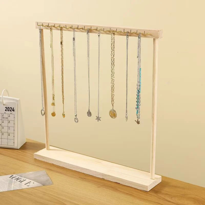 Jewelry Organizer Display Stand Solid Wood Necklace Hanging