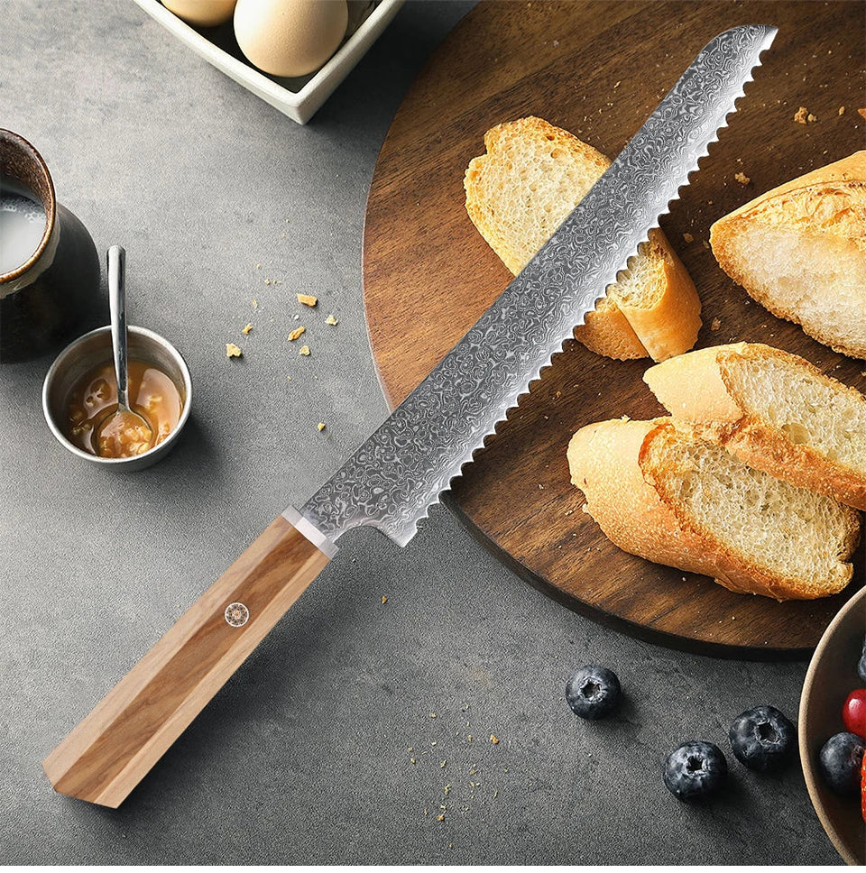 Bread Knife Hand Forged Damascus Steel Japanese Chef