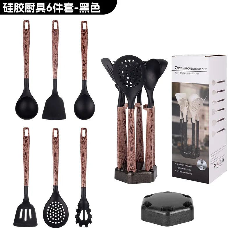 7pcs Silicone Cooking Utensils Non-Stick Cookware Black Cuisine