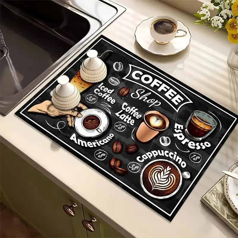 Creative Coffee Print Drying Mat Soft Rubber Non-Slip