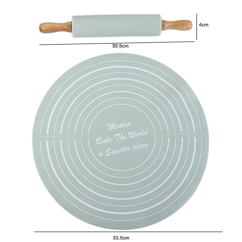Reusable Thickened Rolling Pin Pastry Mat Round Silicone