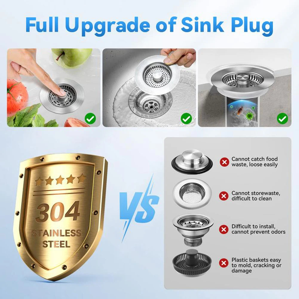 Sink Drain Strainer 3-In-1 Stainless Steel Sink Stopper