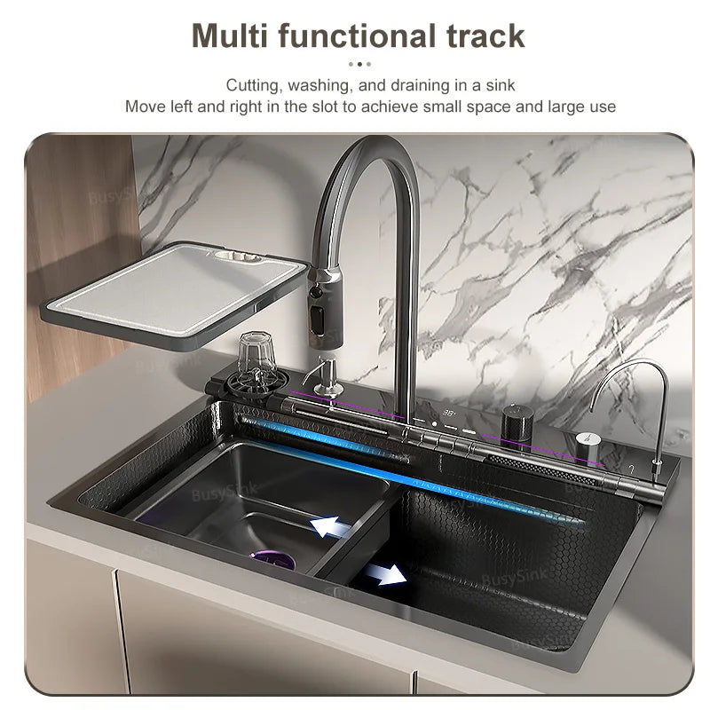 Stainless Steel Waterfall Sink Large Slot Dishwashing Basin