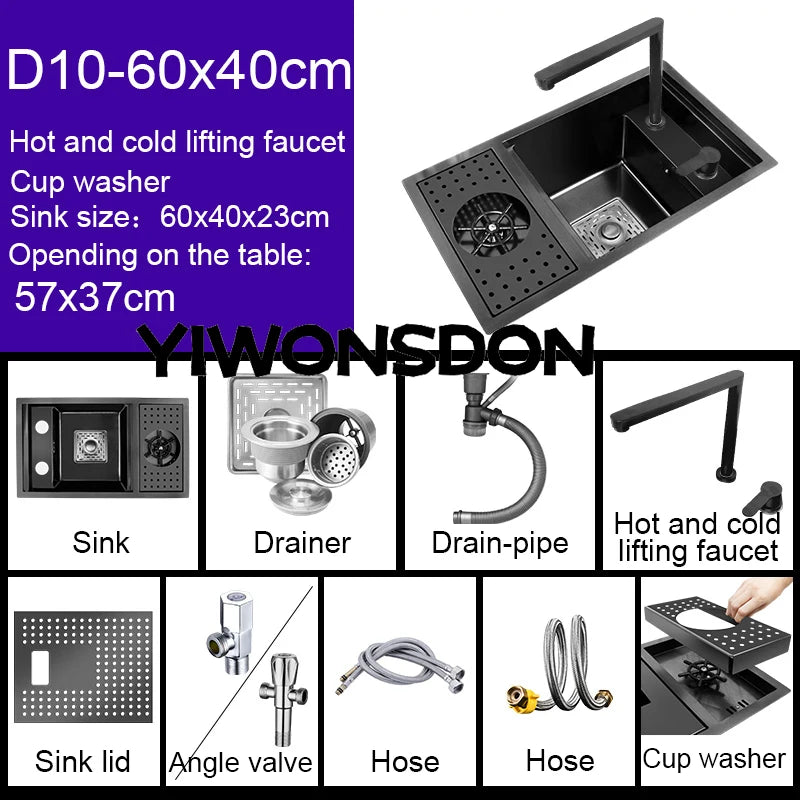 Nano Hidden Bar Sink Black Folding Faucet Silvery