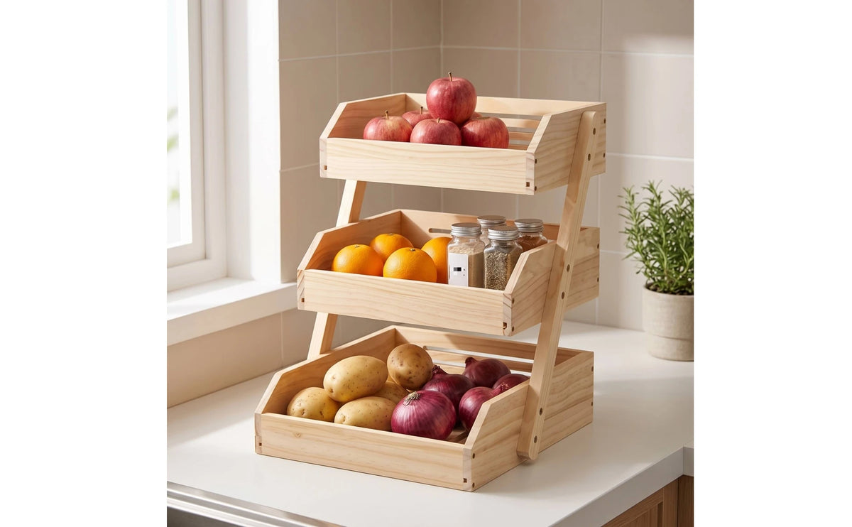 Countertop Organizer Ventilated Rack Trays Wooden Storage Rack