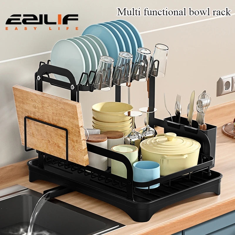 Tier Dish Bowl Drainer Storage Rack Organizer Drain