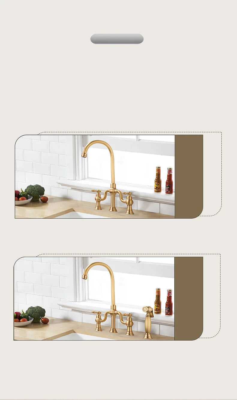 Vintage Bridge Antique Faucet Basin Solid Brass Double-Handle
