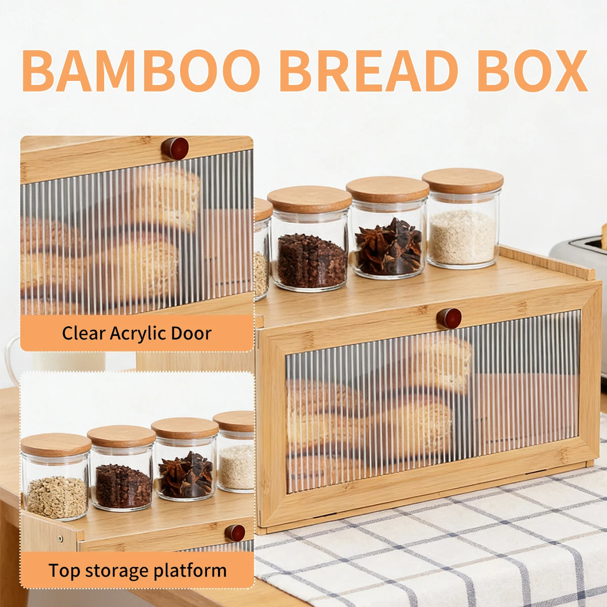 Natural Bamboo Bread Box Counter - Large Capacity
