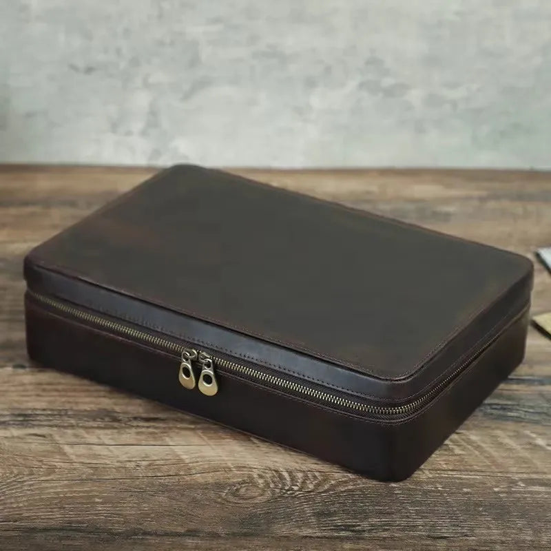 Vintage Leather Watch Box Organizer Men Travel Storage