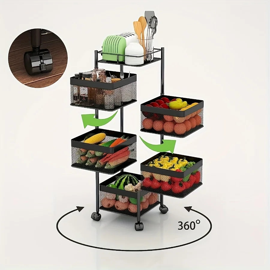Storage Shelf Rotating 5-Tier Metal Fruit Vegetable Basket