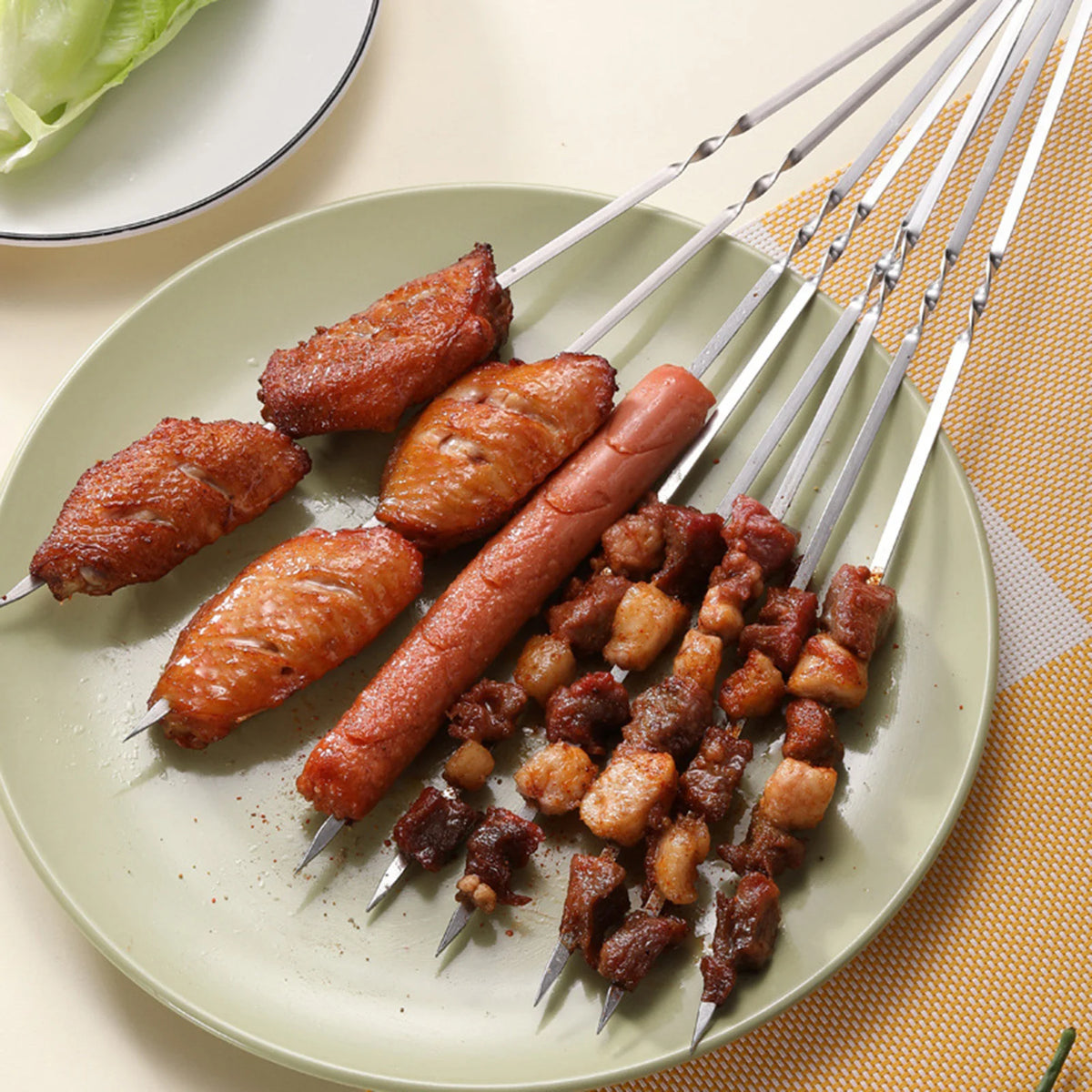 10/12pcs Stainless Steel Barbecue Skewer Reusable Bbq Kebab