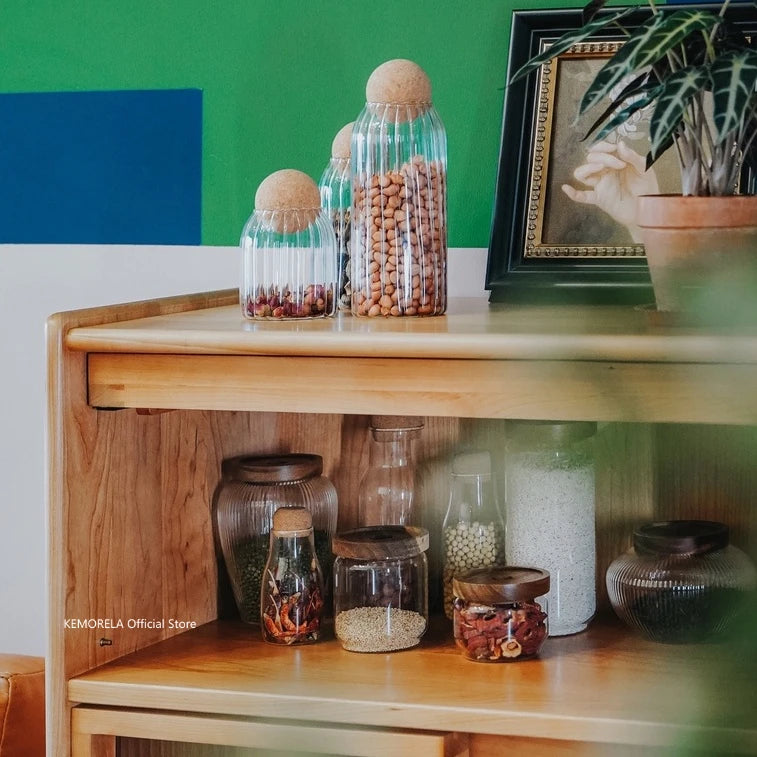 Wood Lid Glass Airtight Canister Storage Bottles Jars