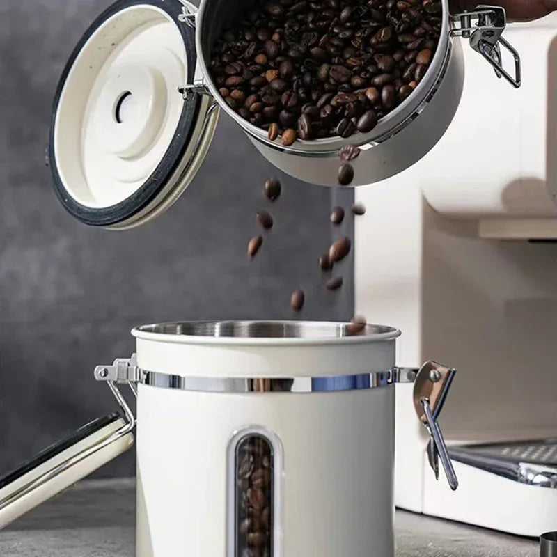 Stainless Steel Coffee Beans Vacuum Storage Jar Spoon