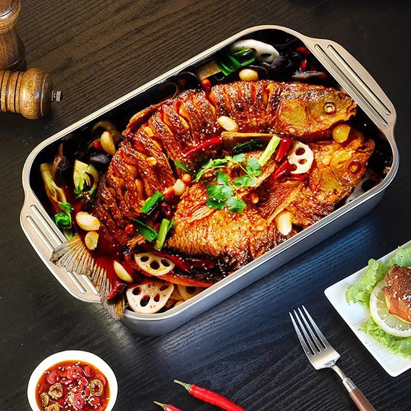 Stainless Steel Baking Pan Lids Deep Dish Fish/Pasta/Grilling
