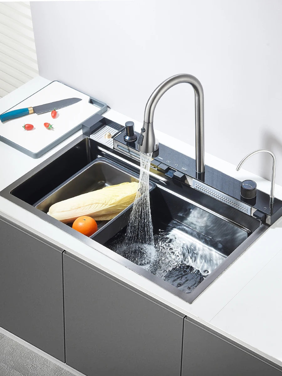 304 Stainless Steel Waterfall Sink Large Slot Integrated
