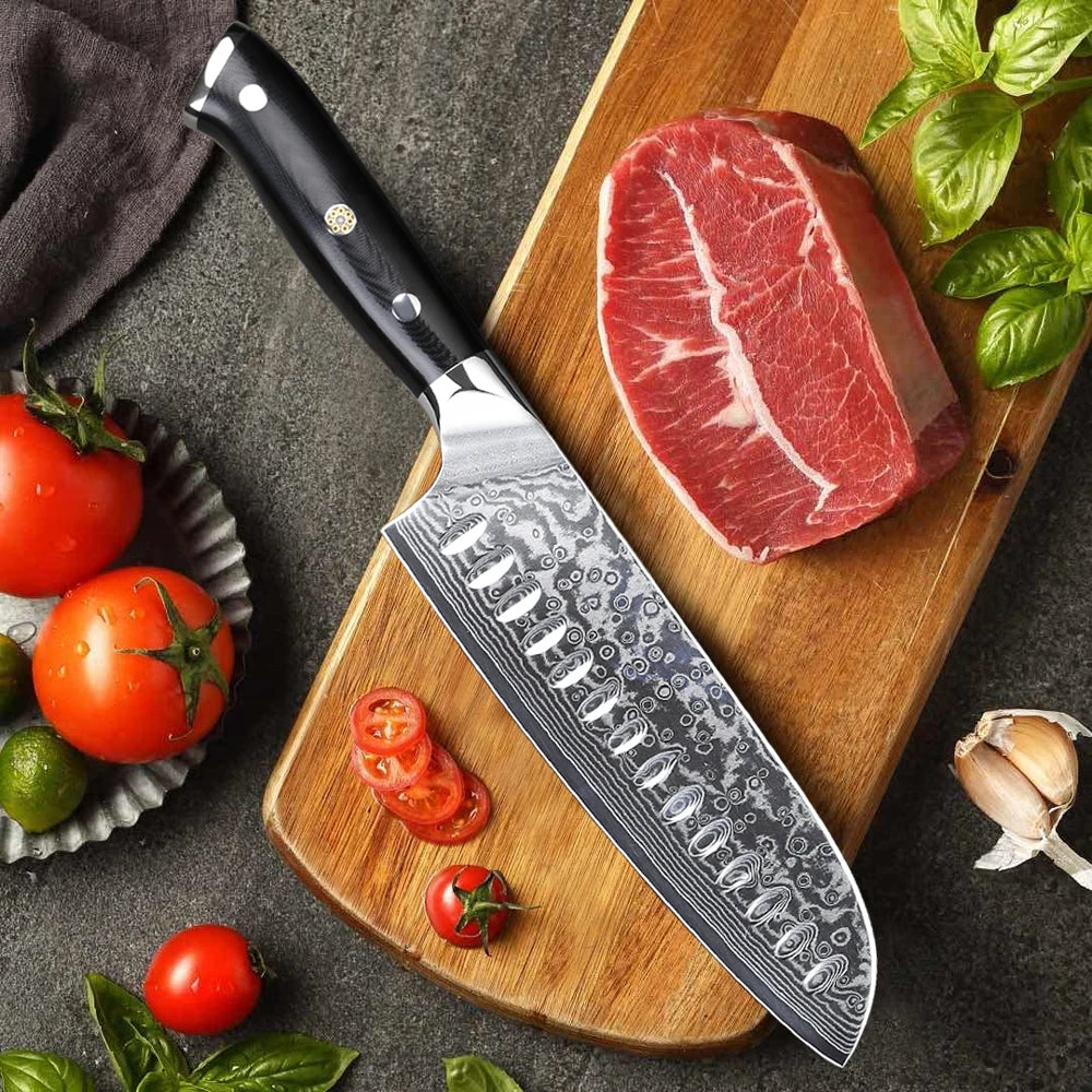 Japanese Style Santoku Knife Damascus Steel Professional Chef
