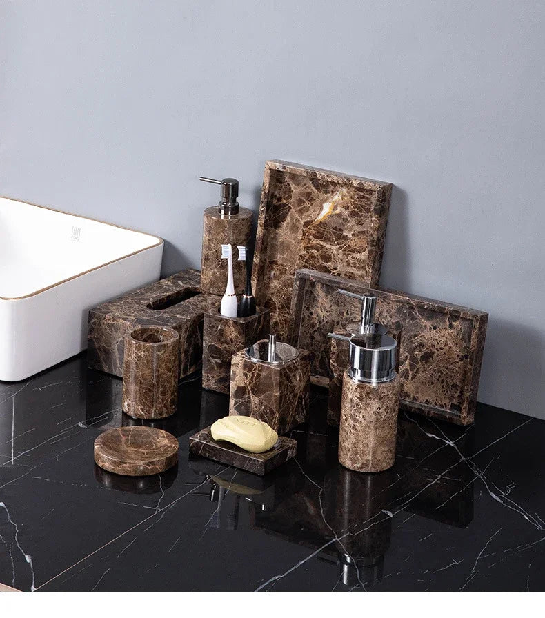 Dark Natural Marble Bathroom Brown Luxury Toothbrush Holder
