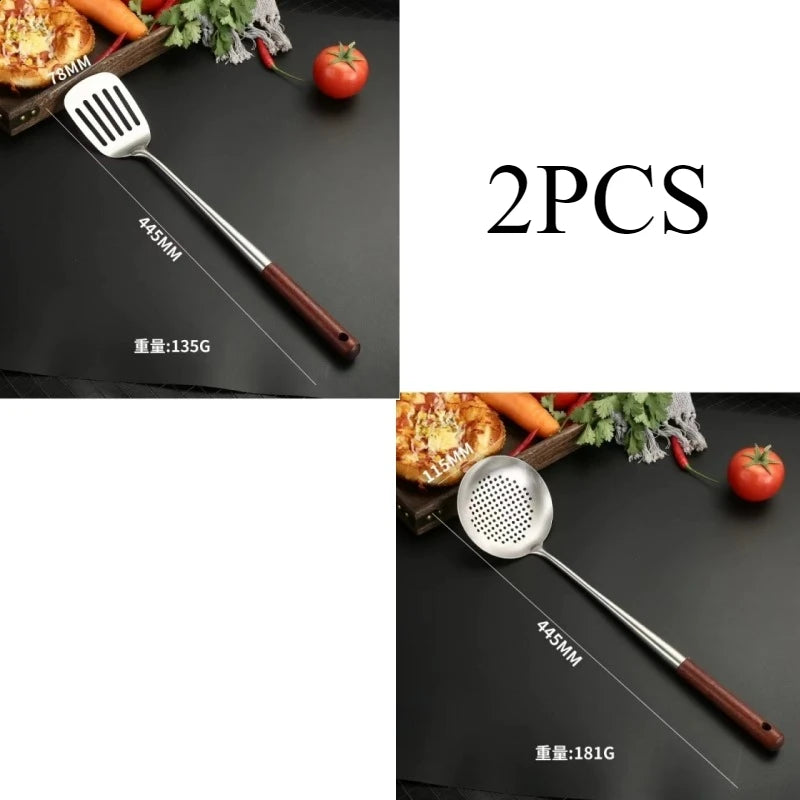 4/2pcs Long Handle Stainless Steel Wok Spatula Slotted