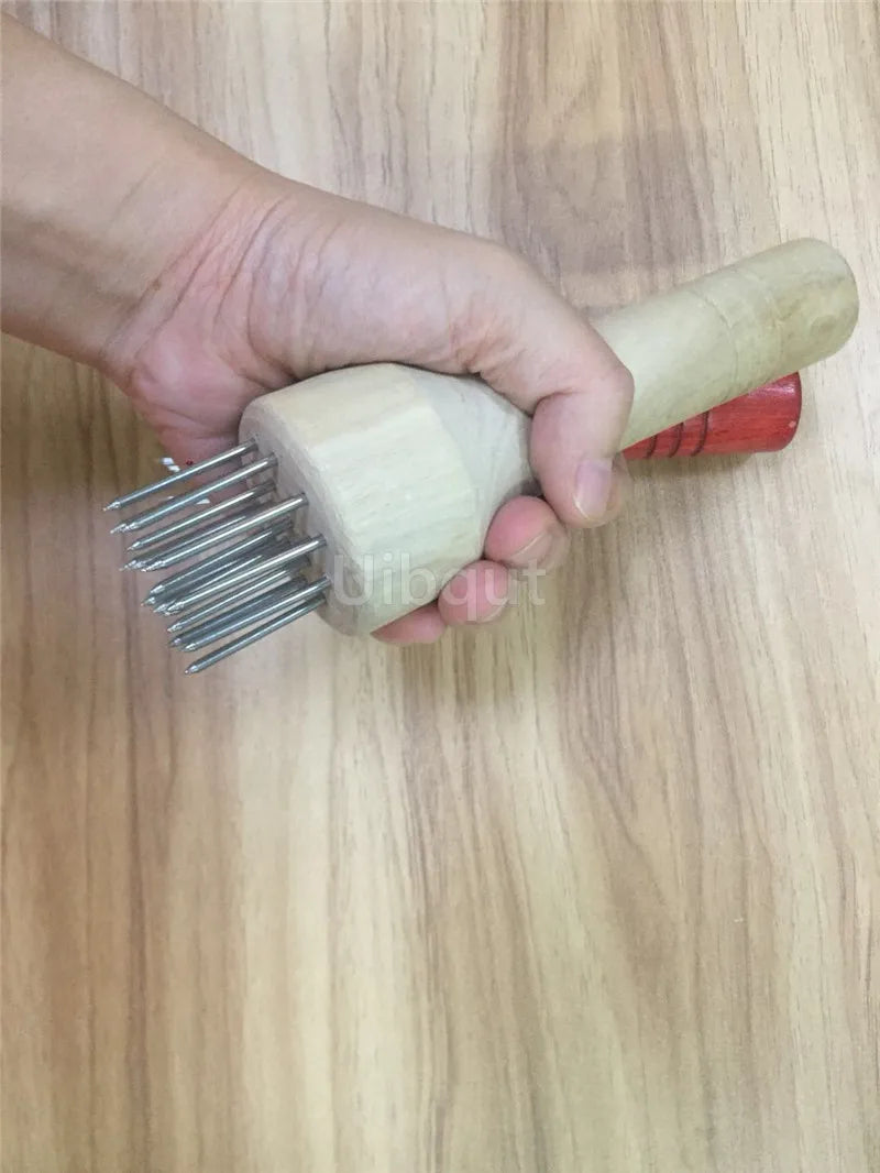 Stainless Steel Meat Needles Pounders Wooden Handle Profession