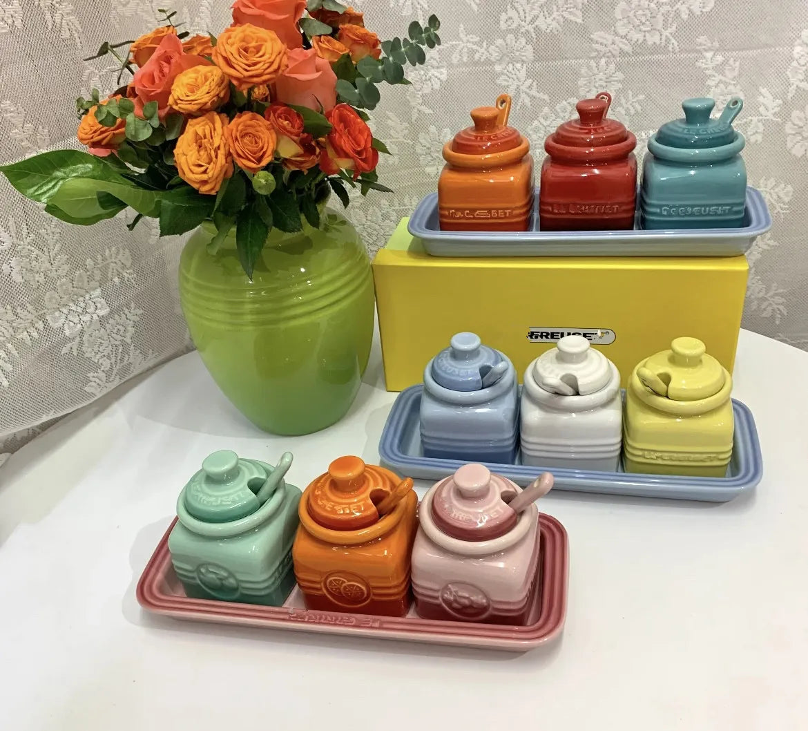 3pcs Ceramic Spice Container Storing Salt Sugar Pepper
