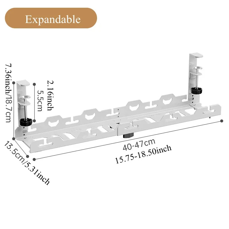 Telescopic Under Table Storage Rack Metal Cable Management