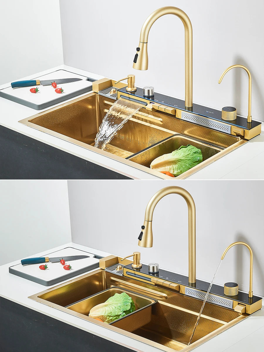 304 Stainless Steel Waterfall Sink Large Slot Integrated