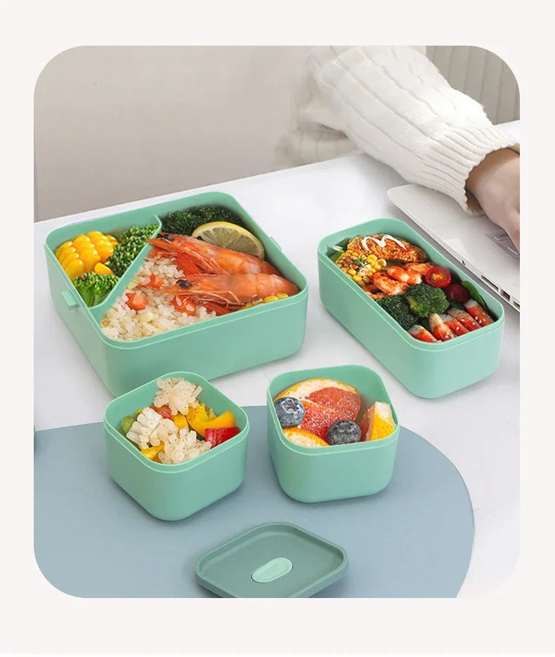 Justinlau 1100/1800ml Layer Compartment Lunch Box Kids Fork