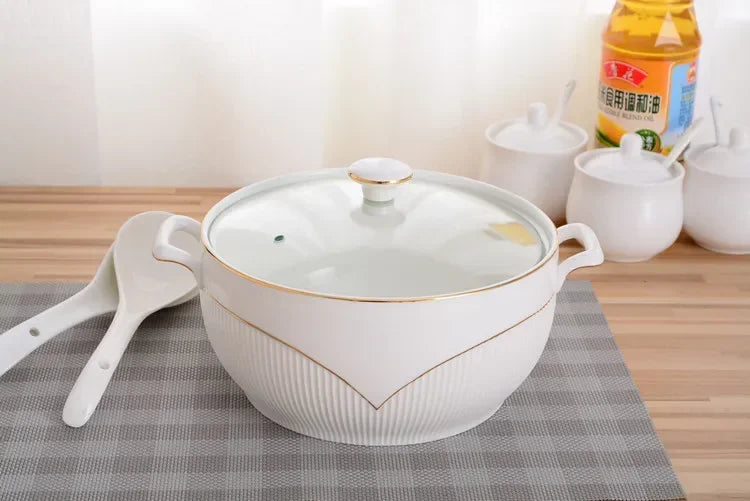 Ceramic Soup Pot White Round Nordic Phnom Penh