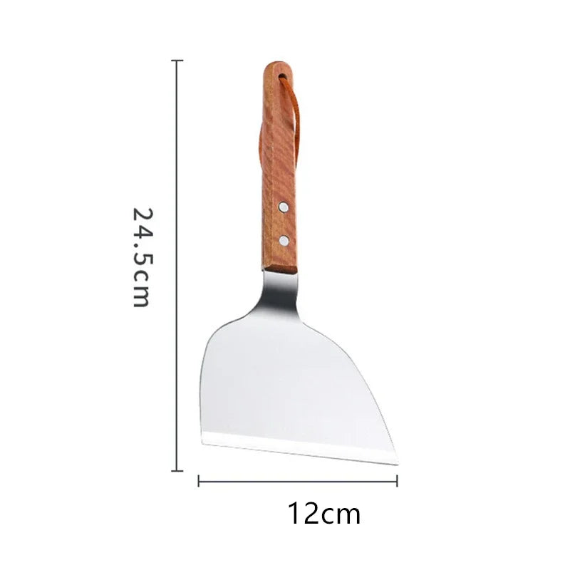 Stainless Steel Wooden Handle Teppanyaki Shovel Non-Slip Frying