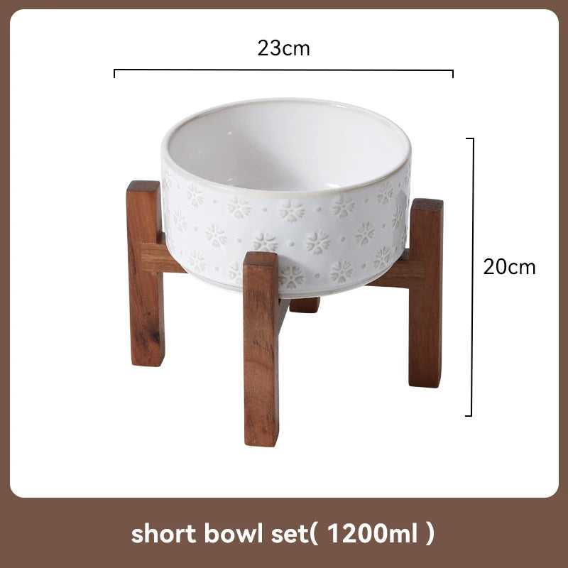 Ceramic Dog Bowl Wooden Stand 1200ml 1800ml Anti