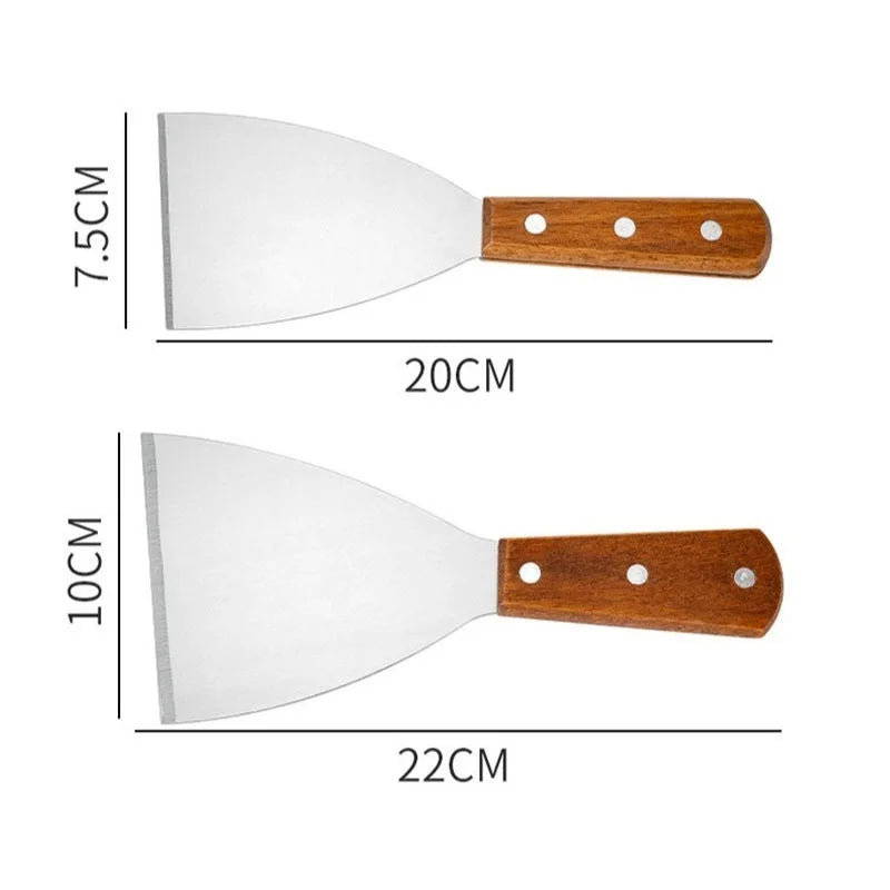 Wooden Handle Stainless Steel Oblique Spatula Steak Burger