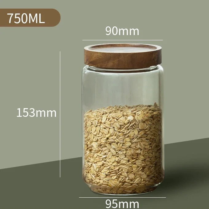 Wood Lid Glass Airtight Canister Storage Bottles Jars
