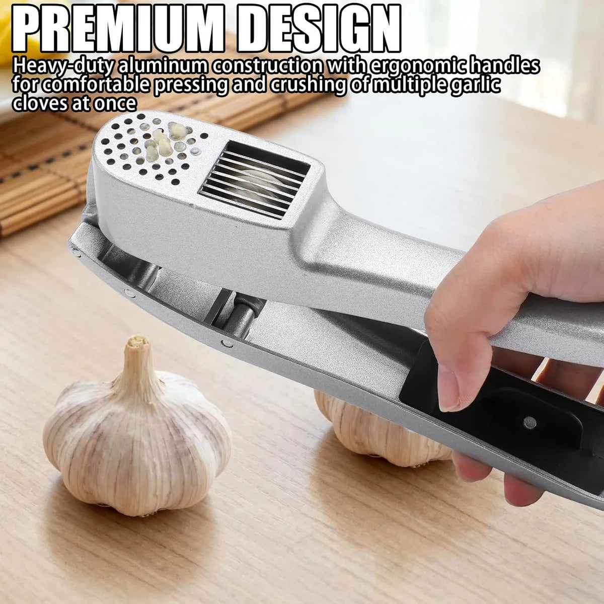Garlic Press 2-In-1 Mincer Crusher Slicer Peeler &