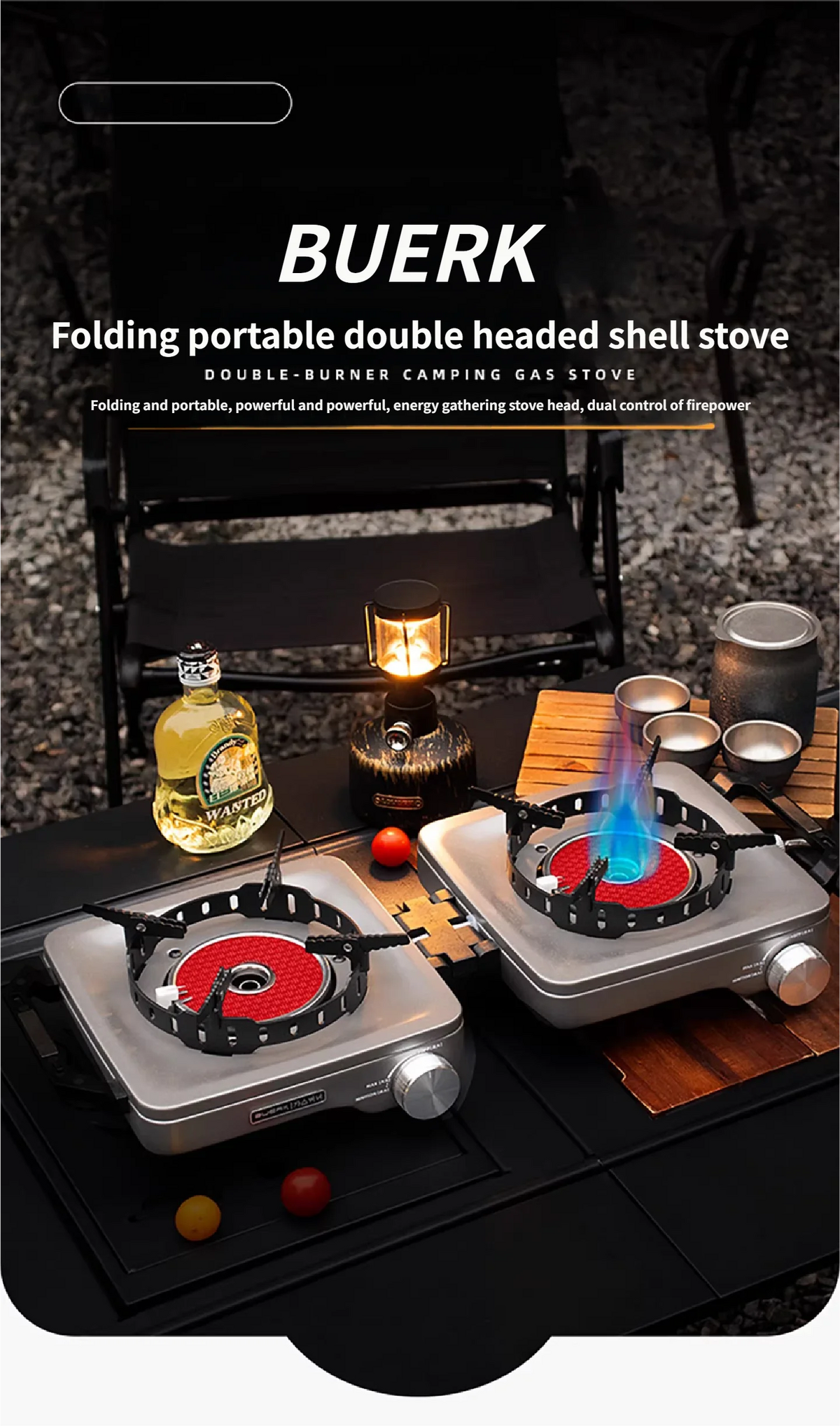 Buerk Camping Stove Gas Stove Dual Burner Foldable