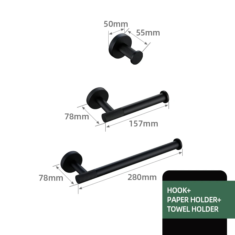 Matte Black Bathroom Brass Knurled Kit Paper Holder