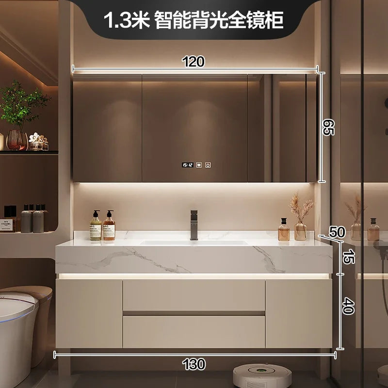 Partitions Storage Bathroom Cabinet Organizer Mirror Wall Shelves