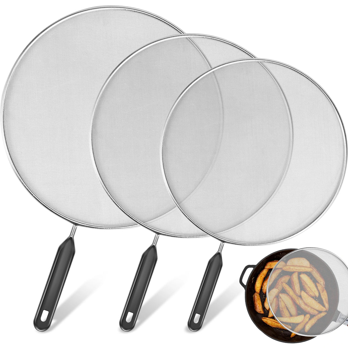 3pcs Stainless Steel Anti Splatter Guard Oil Net
