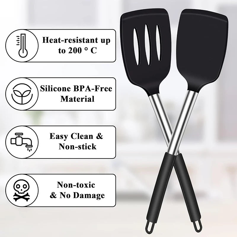 2pcs Silicone Spatula Heat Resistant Nonstick Steak Spatula