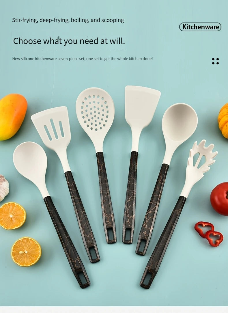 7pcs Silicone Cooking Utensils Non-Stick Cookware Black Cuisine