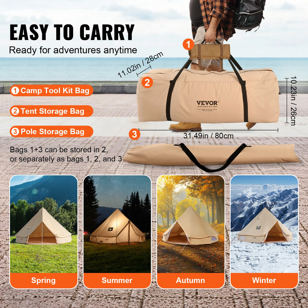 Succebuy Canvas Bell Tent Seasons 3m/6m Yurt Tent