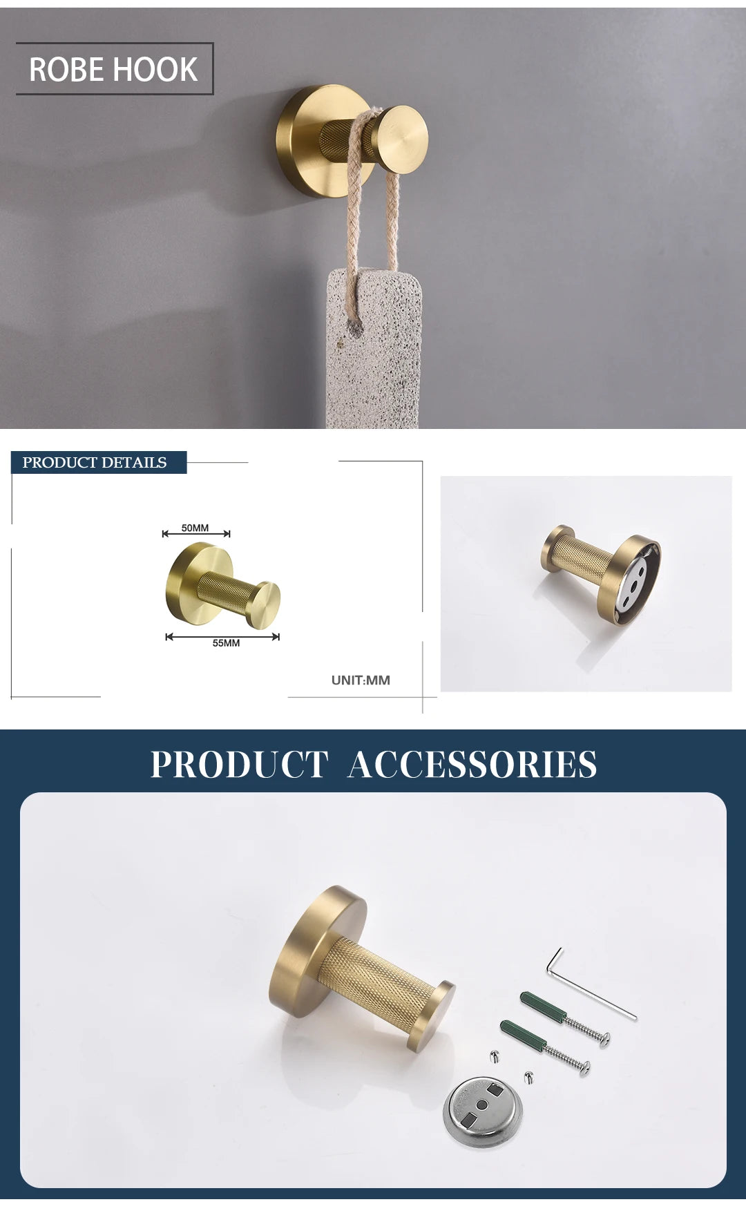 Bathroom Hardware Brushed Gold Knurled Brass Kit Towel