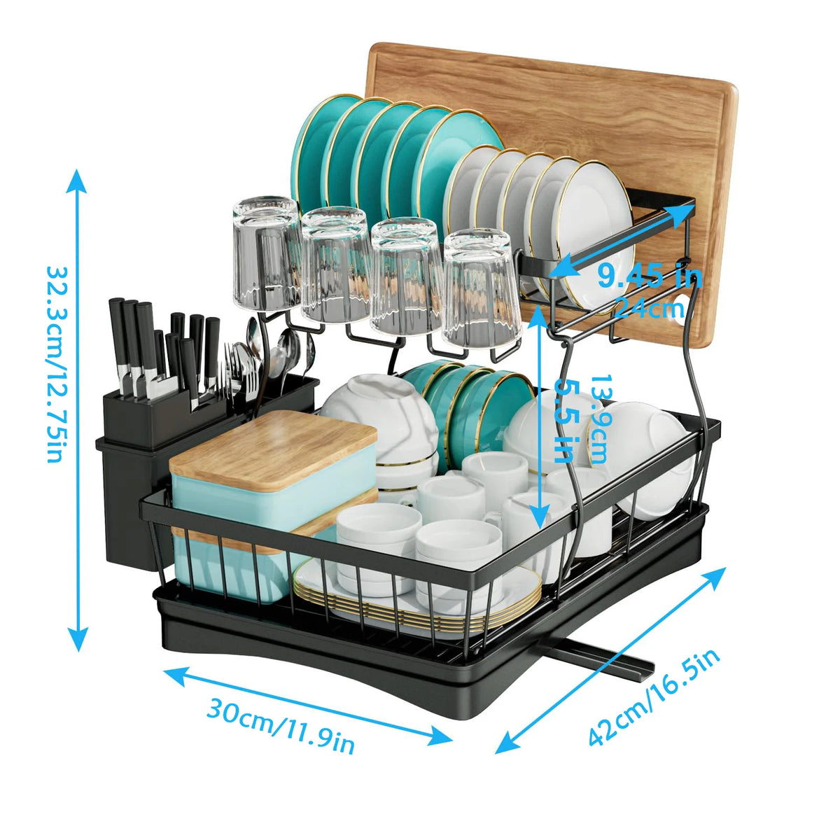 Large 2-Tier Dish Drying Rack Countertops Removable