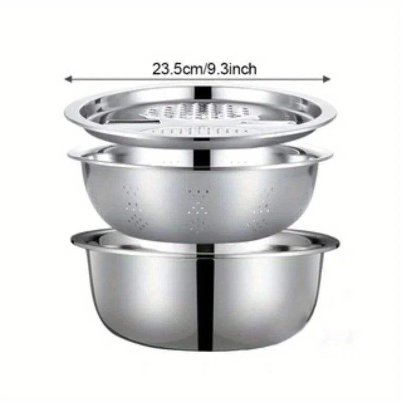 3pcs Stainless Steel Mixing Bowl Grater Strainer Drain