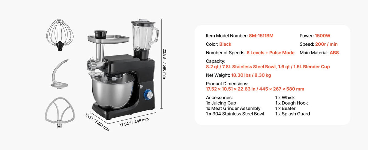 Succebuy 7/6/7 8l Stand Mixe Electric Mixer 1500w