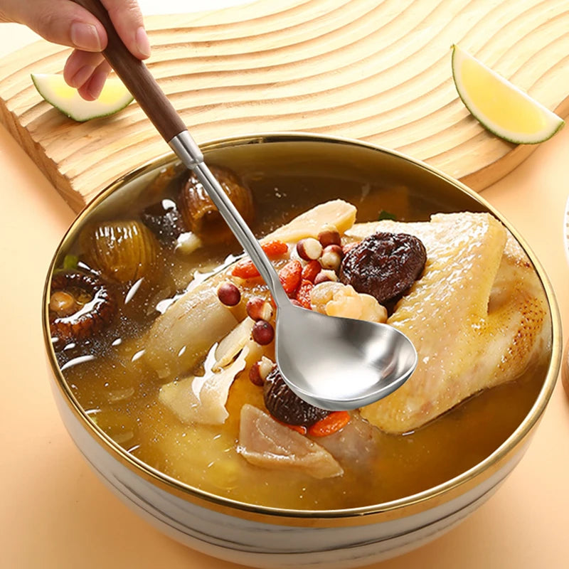 5pcs 304 Stainless Steel Nature Wood Kitchenware Cooking