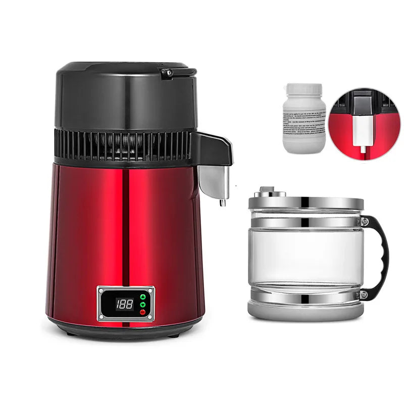 Water Distiller W/ Glass Container 750w 1gal/4l Capacity